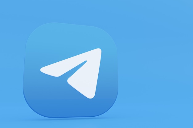 Renderização 3d do logotipo do aplicativo de telegrama em fundo azul