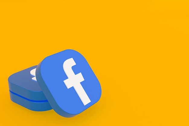 Renderização 3D do logotipo do aplicativo do Facebook em fundo amarelo