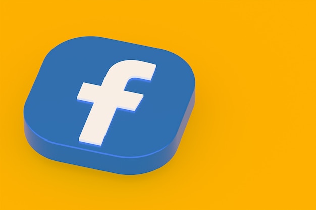 Renderização 3D do logotipo do aplicativo do Facebook em fundo amarelo