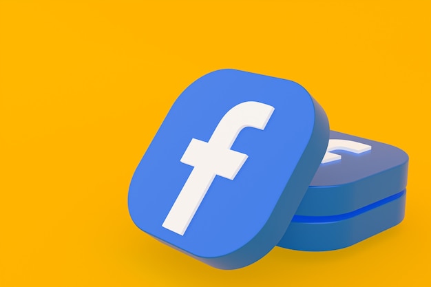 Renderização 3D do logotipo do aplicativo do Facebook em fundo amarelo