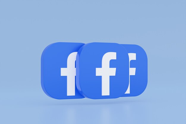 Renderização 3D do logotipo do aplicativo do Facebook em fundo azul