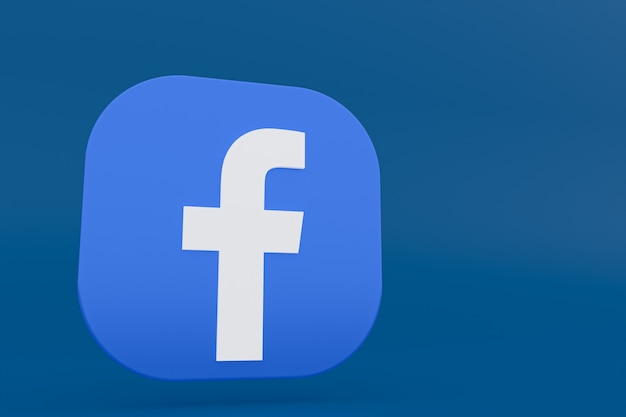 Renderização 3D do logotipo do aplicativo do Facebook em fundo azul