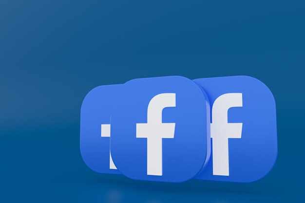 Renderização 3d do logotipo do aplicativo do Facebook em fundo azul