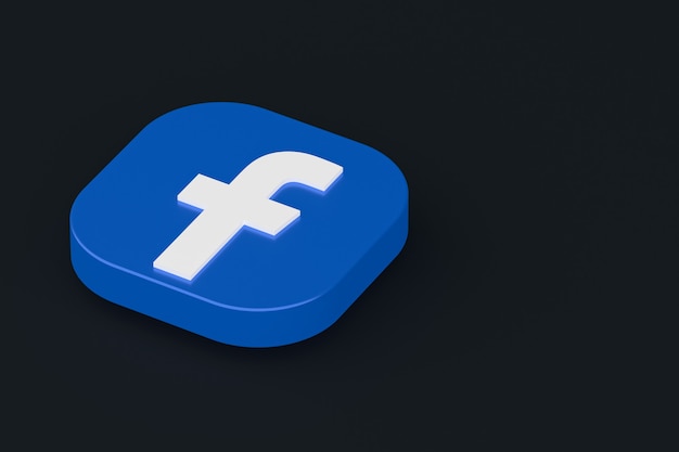 Renderização 3D do logotipo do aplicativo do Facebook em fundo preto