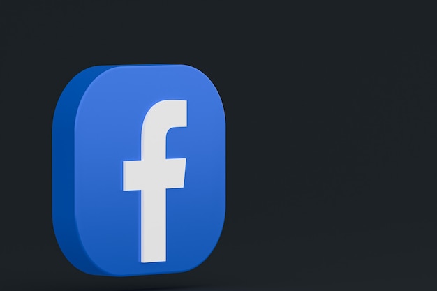 Renderização 3D do logotipo do aplicativo do Facebook em fundo preto