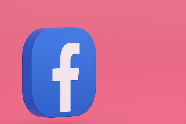 Renderização 3d do logotipo do aplicativo do facebook em fundo rosa