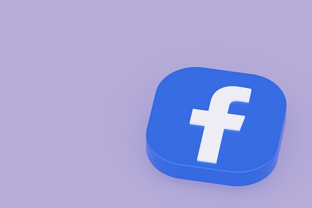 Renderização 3D do logotipo do aplicativo do Facebook em fundo roxo