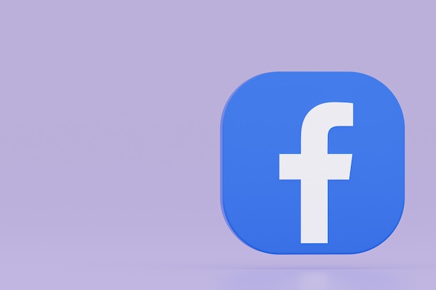 Renderização 3D do logotipo do aplicativo do Facebook em fundo roxo