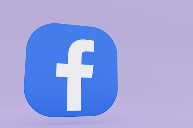 Renderização 3D do logotipo do aplicativo do Facebook em fundo roxo