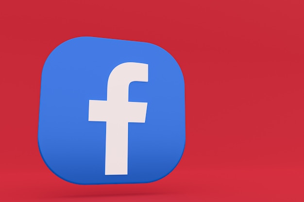 Renderização 3D do logotipo do aplicativo do Facebook em fundo vermelho