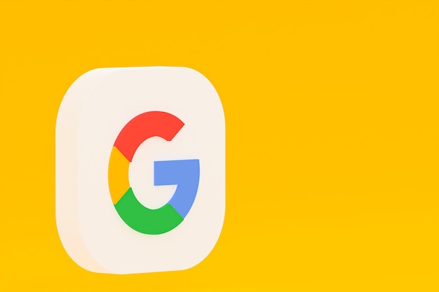 Foto renderização 3d do logotipo do aplicativo google em fundo amarelo