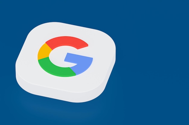 Renderização 3d do logotipo do aplicativo Google em fundo azul