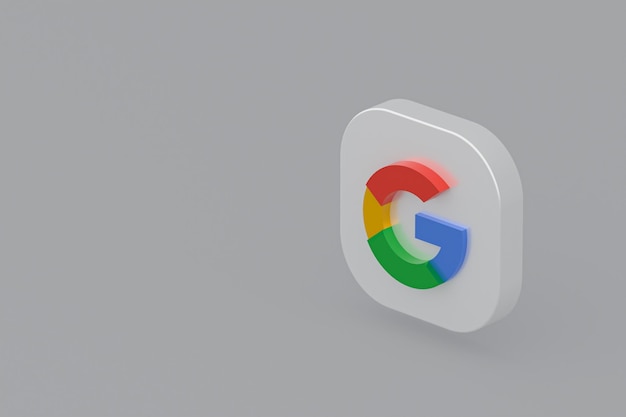 Foto renderização 3d do logotipo do aplicativo google em fundo cinza