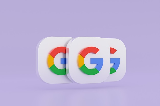 Renderização 3D do logotipo do aplicativo Google em fundo roxo