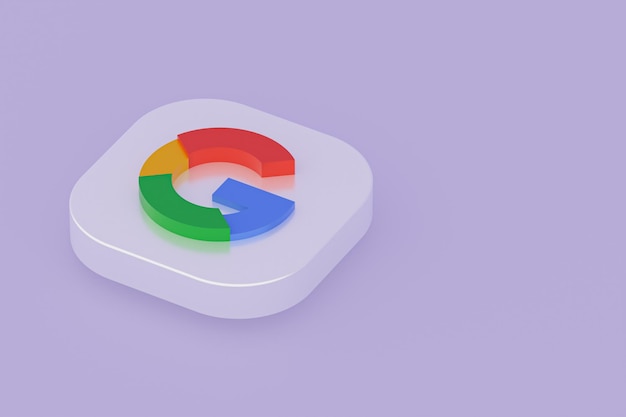 Renderização 3d do logotipo do aplicativo Google em fundo roxo