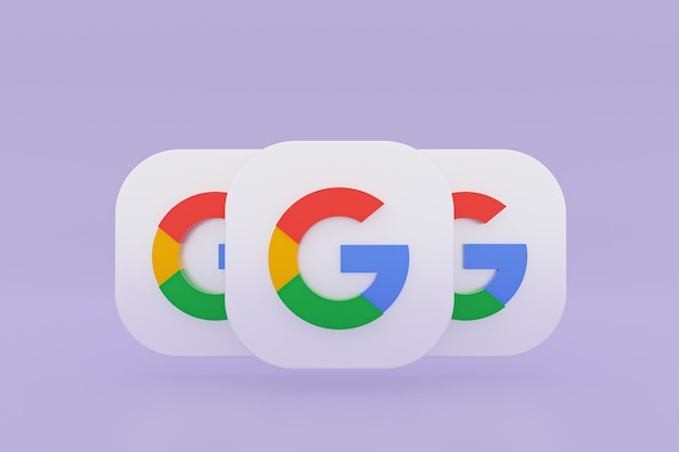 Foto renderização 3d do logotipo do aplicativo google em fundo roxo