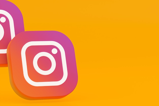 Renderização 3d do logotipo do aplicativo Instagram em fundo amarelo