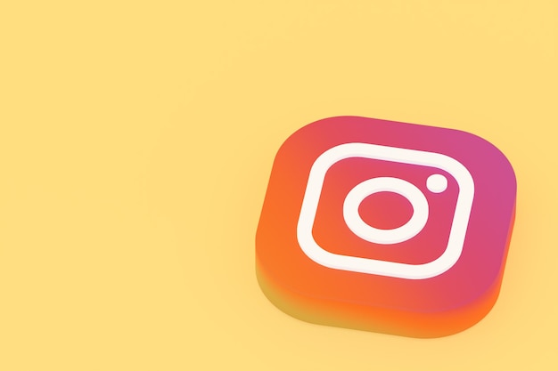 Renderização 3d do logotipo do aplicativo Instagram em fundo amarelo