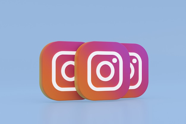 Renderização 3D do logotipo do aplicativo Instagram em fundo azul