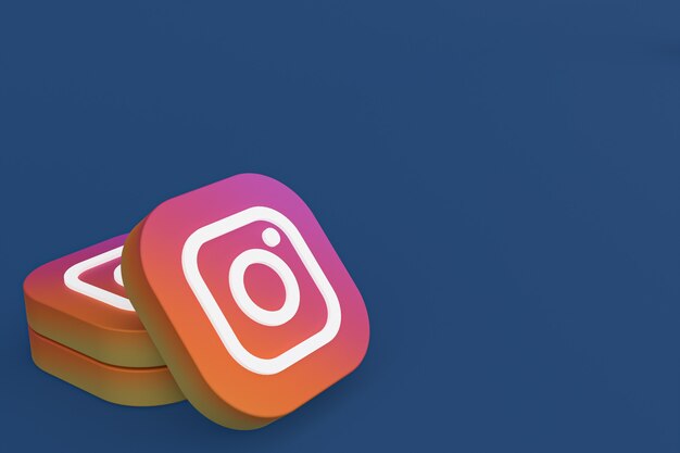 Renderização 3d do logotipo do aplicativo instagram em fundo azul