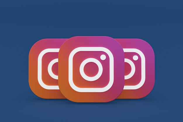 Foto renderização 3d do logotipo do aplicativo instagram em fundo azul