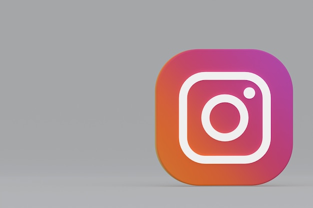 Renderização 3D do logotipo do aplicativo Instagram em fundo cinza