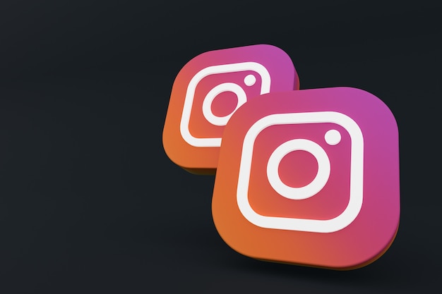 Renderização 3d do logotipo do aplicativo instagram em fundo preto