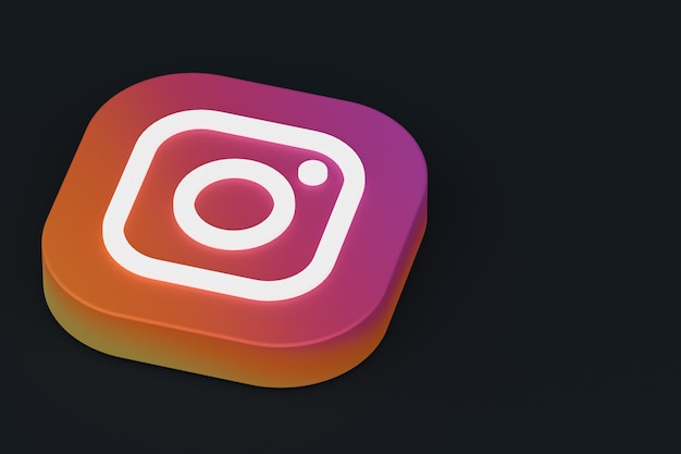 Renderização 3D do logotipo do aplicativo Instagram em fundo preto