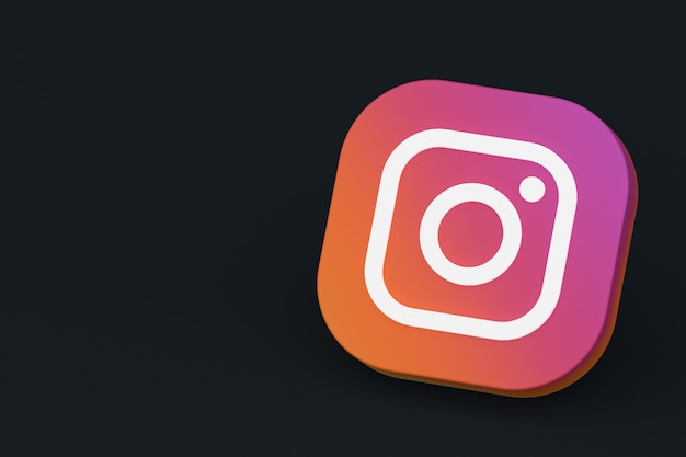 Renderização 3d do logotipo do aplicativo instagram em fundo preto