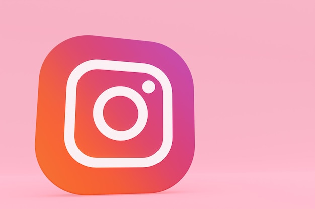 Renderização 3d do logotipo do aplicativo Instagram em fundo rosa