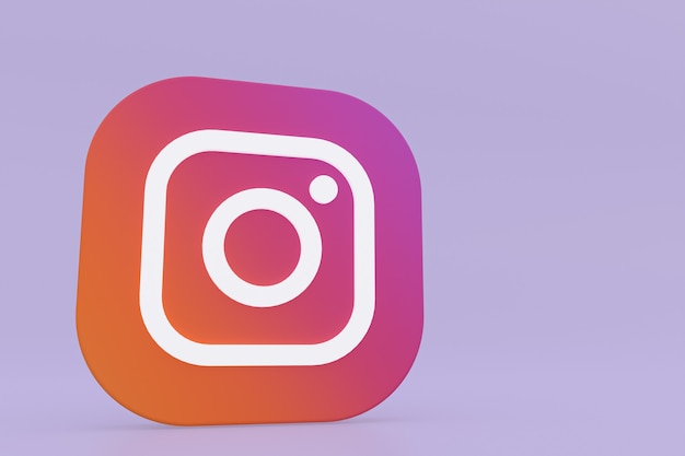 Renderização 3D do logotipo do aplicativo Instagram em fundo roxo