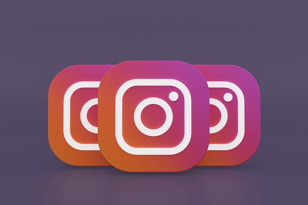 Renderização 3D do logotipo do aplicativo Instagram em fundo roxo