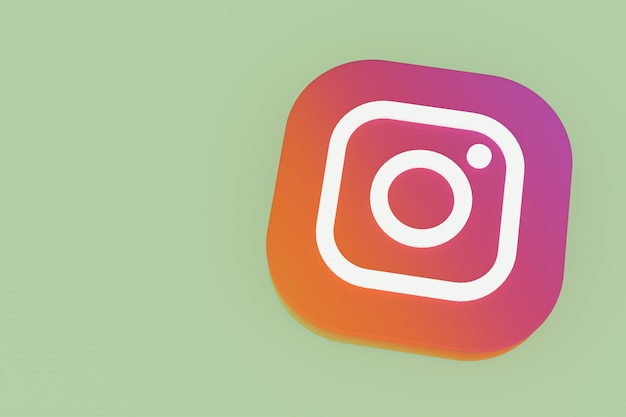 Renderização 3d do logotipo do aplicativo Instagram em fundo verde