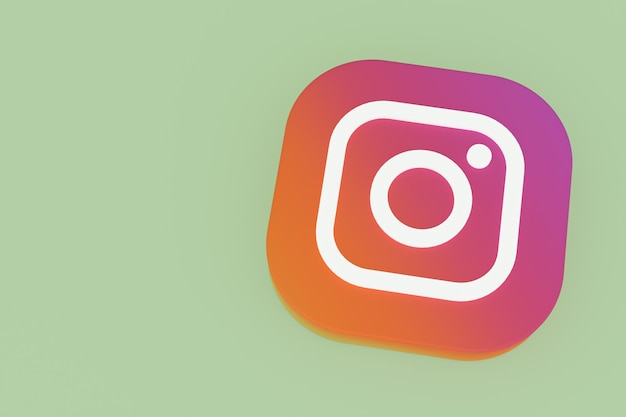 Renderização 3d do logotipo do aplicativo instagram em fundo verde