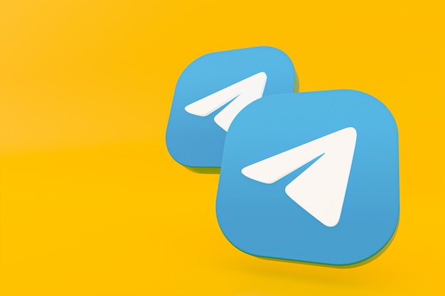 Renderização 3D do logotipo do aplicativo Telegram em fundo amarelo