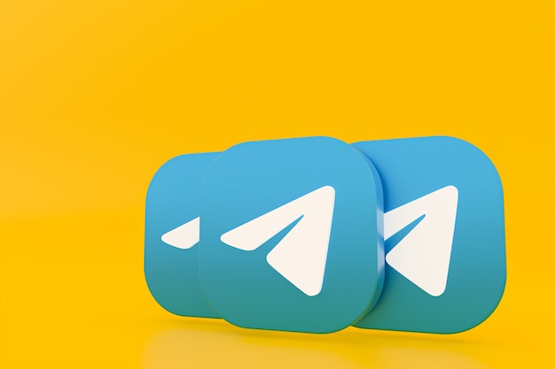 Renderização 3D do logotipo do aplicativo Telegram em fundo amarelo