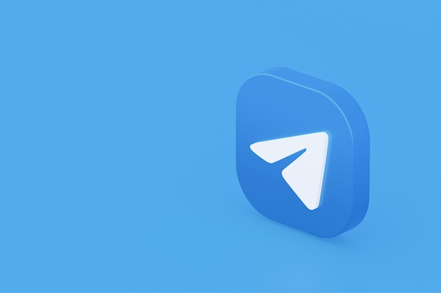 Renderização 3D do logotipo do aplicativo Telegram em fundo azul
