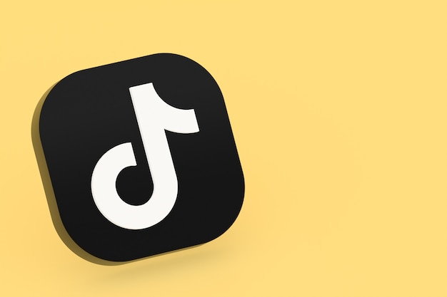 Renderização 3D do logotipo do aplicativo Tiktok em fundo amarelo