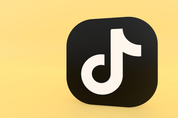 Renderização 3d do logotipo do aplicativo Tiktok em fundo amarelo