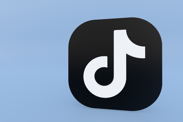 Foto renderização 3d do logotipo do aplicativo tiktok em fundo azul