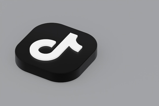 Renderização 3D do logotipo do aplicativo Tiktok em fundo cinza