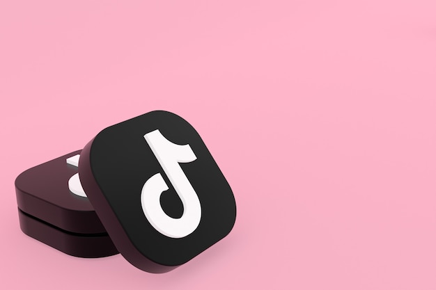 Renderização 3D do logotipo do aplicativo Tiktok em fundo rosa