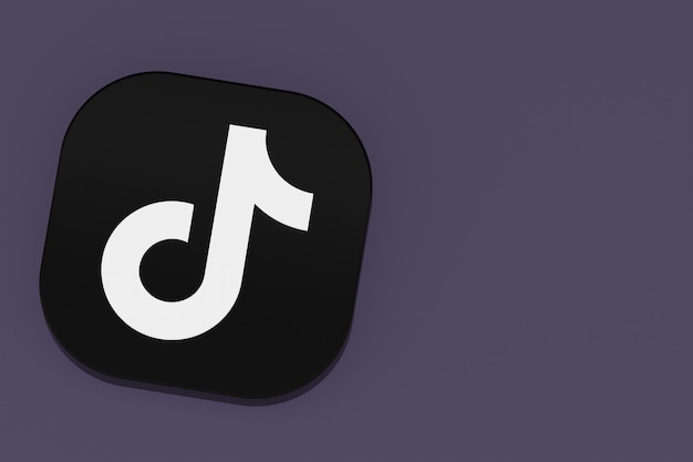 Renderização 3D do logotipo do aplicativo Tiktok em fundo roxo