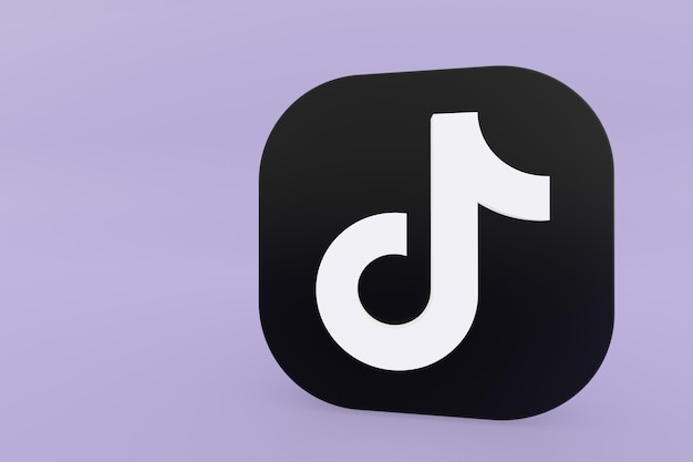 Renderização 3d do logotipo do aplicativo tiktok em fundo roxo