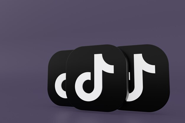 Renderização 3D do logotipo do aplicativo Tiktok em fundo roxo