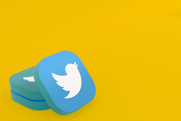 Renderização 3D do logotipo do aplicativo Twitter em fundo amarelo