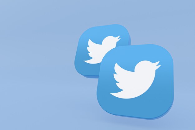 Foto renderização 3d do logotipo do aplicativo twitter em fundo azul