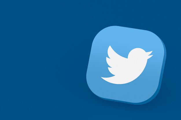 Foto renderização 3d do logotipo do aplicativo twitter em fundo azul