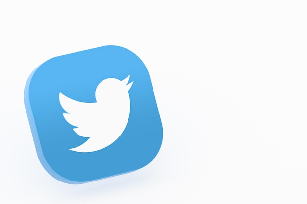 Renderização 3d do logotipo do aplicativo Twitter em fundo branco