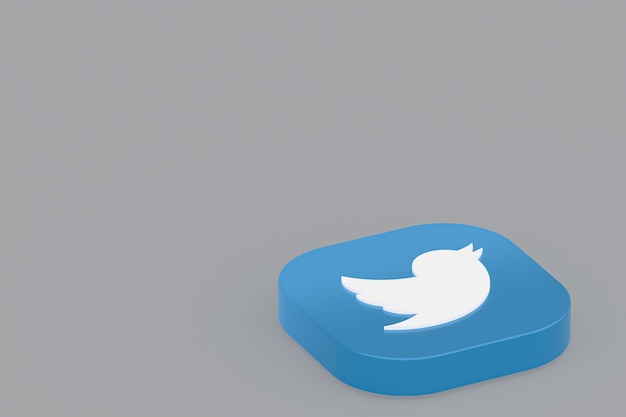 Foto renderização 3d do logotipo do aplicativo twitter em fundo cinza